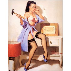 Oops Wrong Nail Retro Pin Up Girl Home Decor Canvas Print A4 Size (210 x 297mm)   321107435943